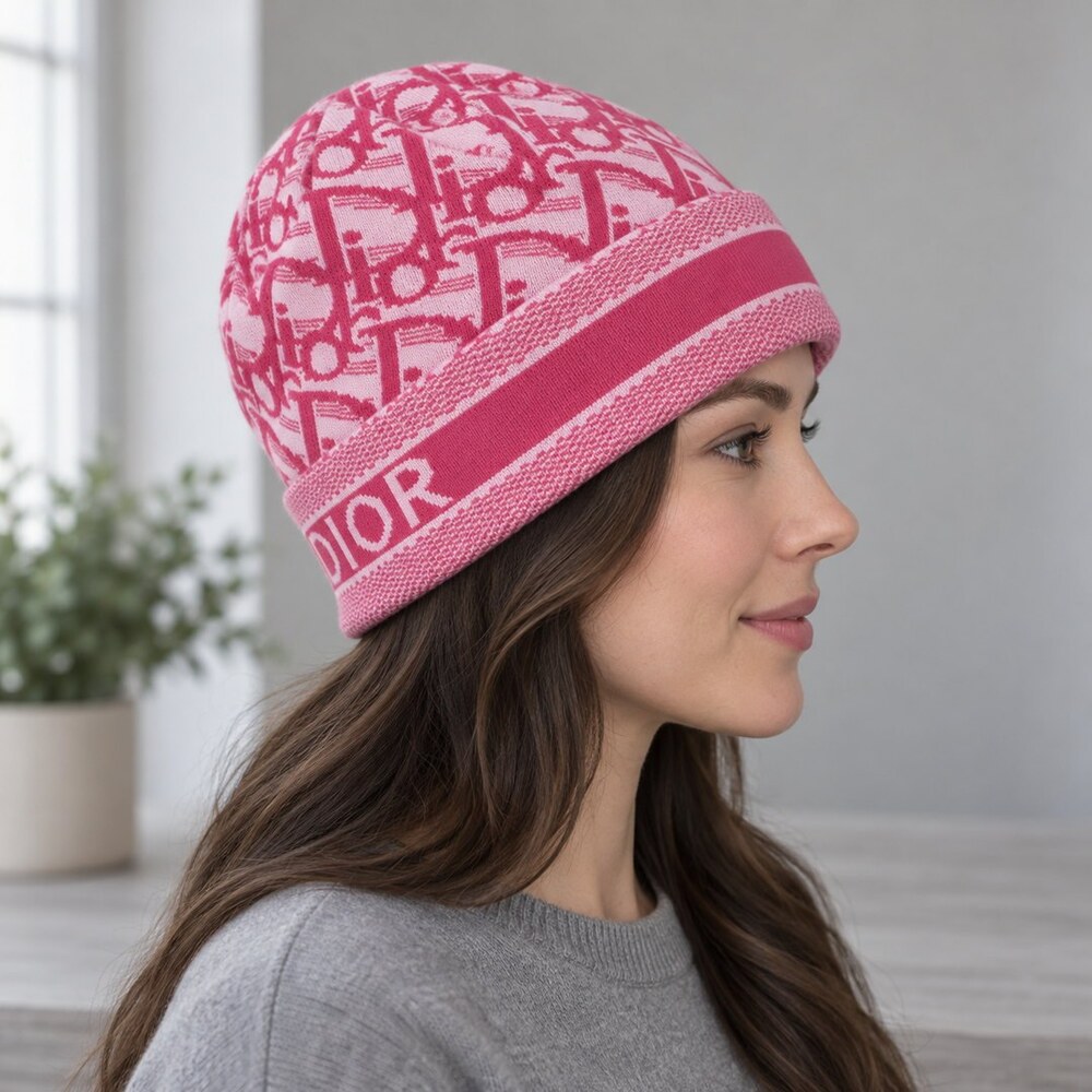 Dior Pink Oblique Knit Beanie - Picture 3 of 6